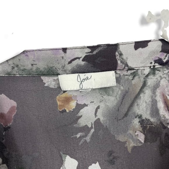 Joie Sheer Silk Blouse Long Sleeve Top Floral Purple Size Small Women V-Neck - Picture 8 of 8